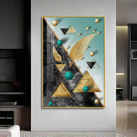 Geometric Luxe Living Glass Finish Vertical Wall Art