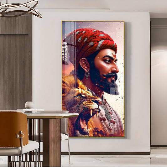 Jai Shivaji Maharaj Glass Finish Vertical Wall Art