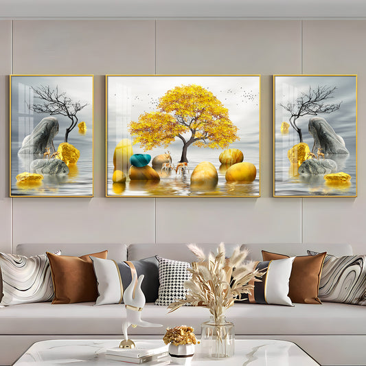 Trio of Tree and Tail Glass Finish Wall Art (Set Of 3)
