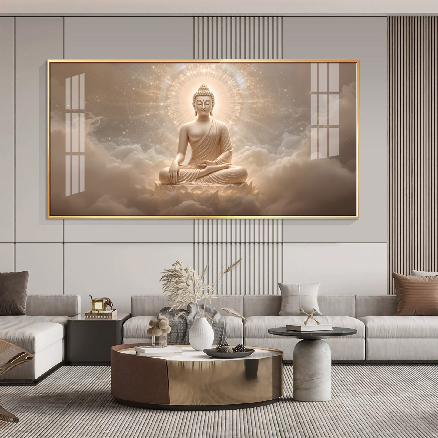 Majestic Buddha Aura Glass Finish Horizontal Wall Art