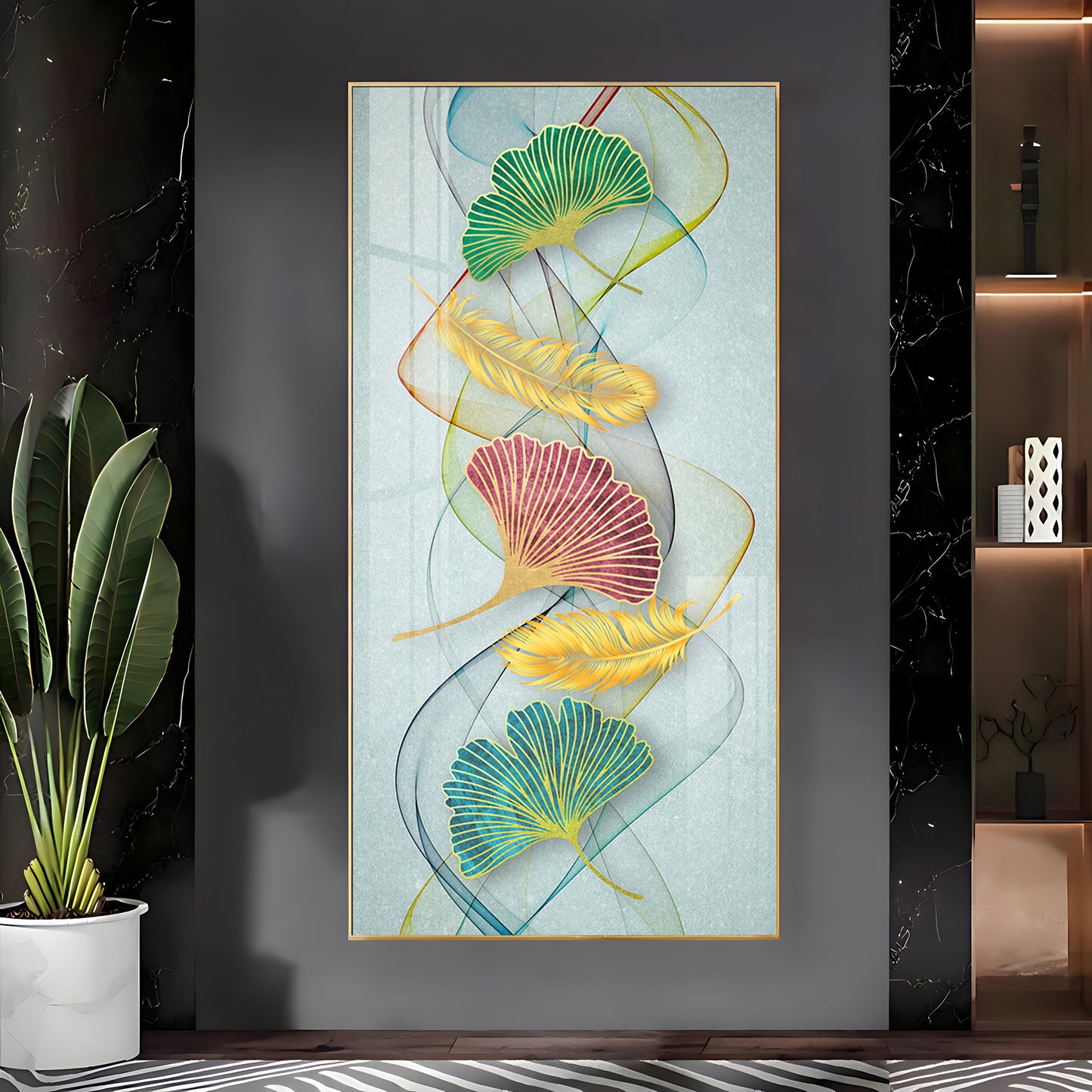 Petal Harmony Glass Finish Vertical Wall Art