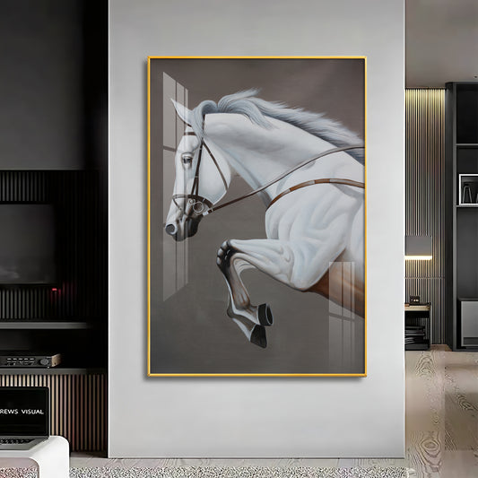 Black & Gold Harmony Horse Glass Finish Vertical Wall Art