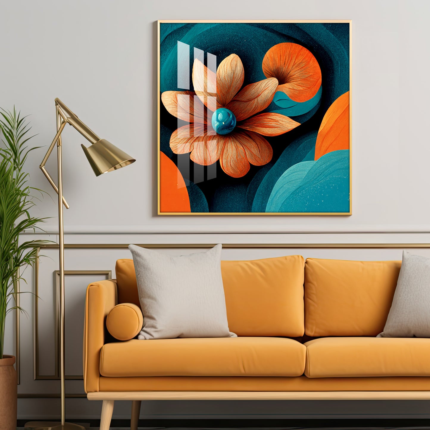 Abstract Floral Expression Glass Finish Square Wall Art