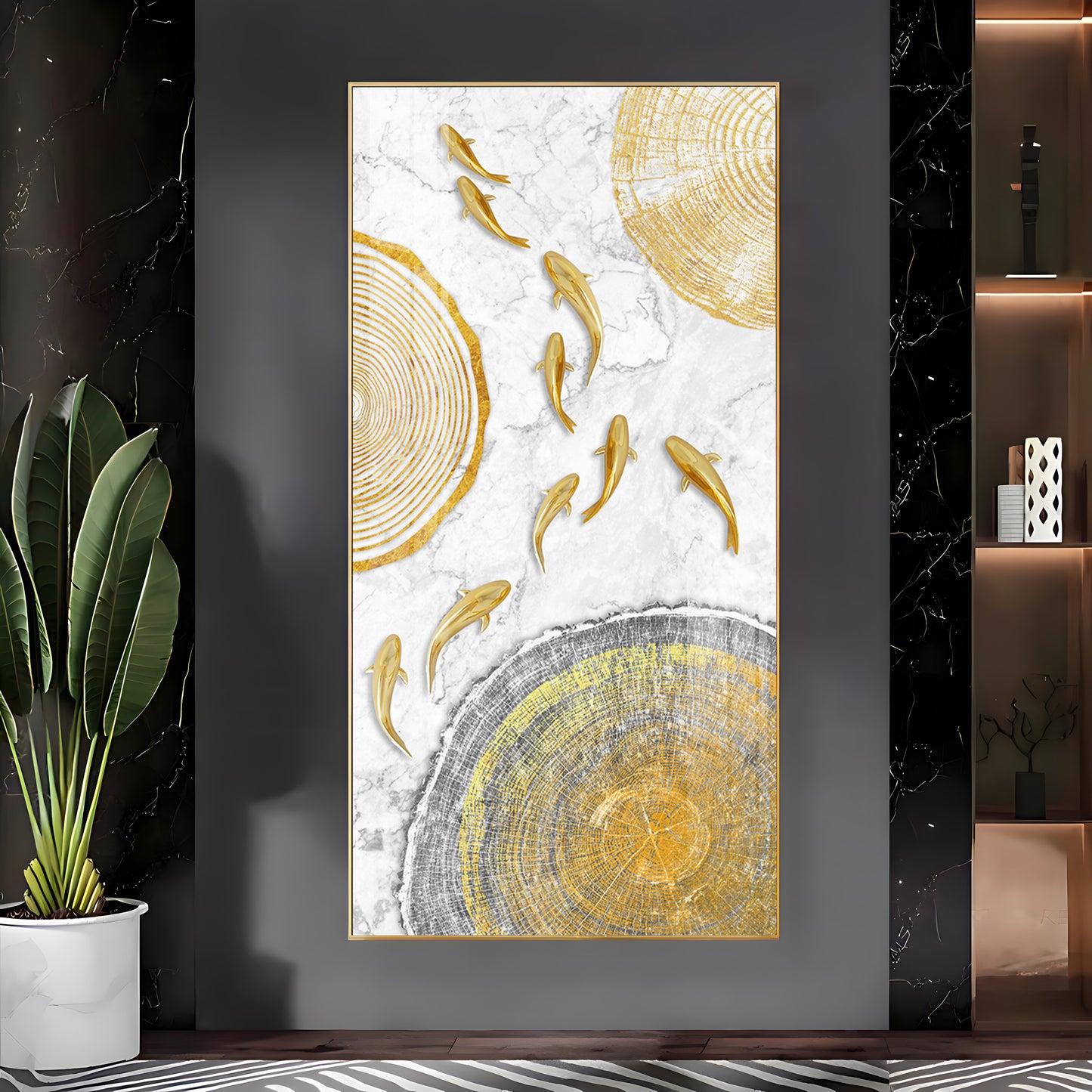 Radiant Fins Glass Finish Vertical Wall Art