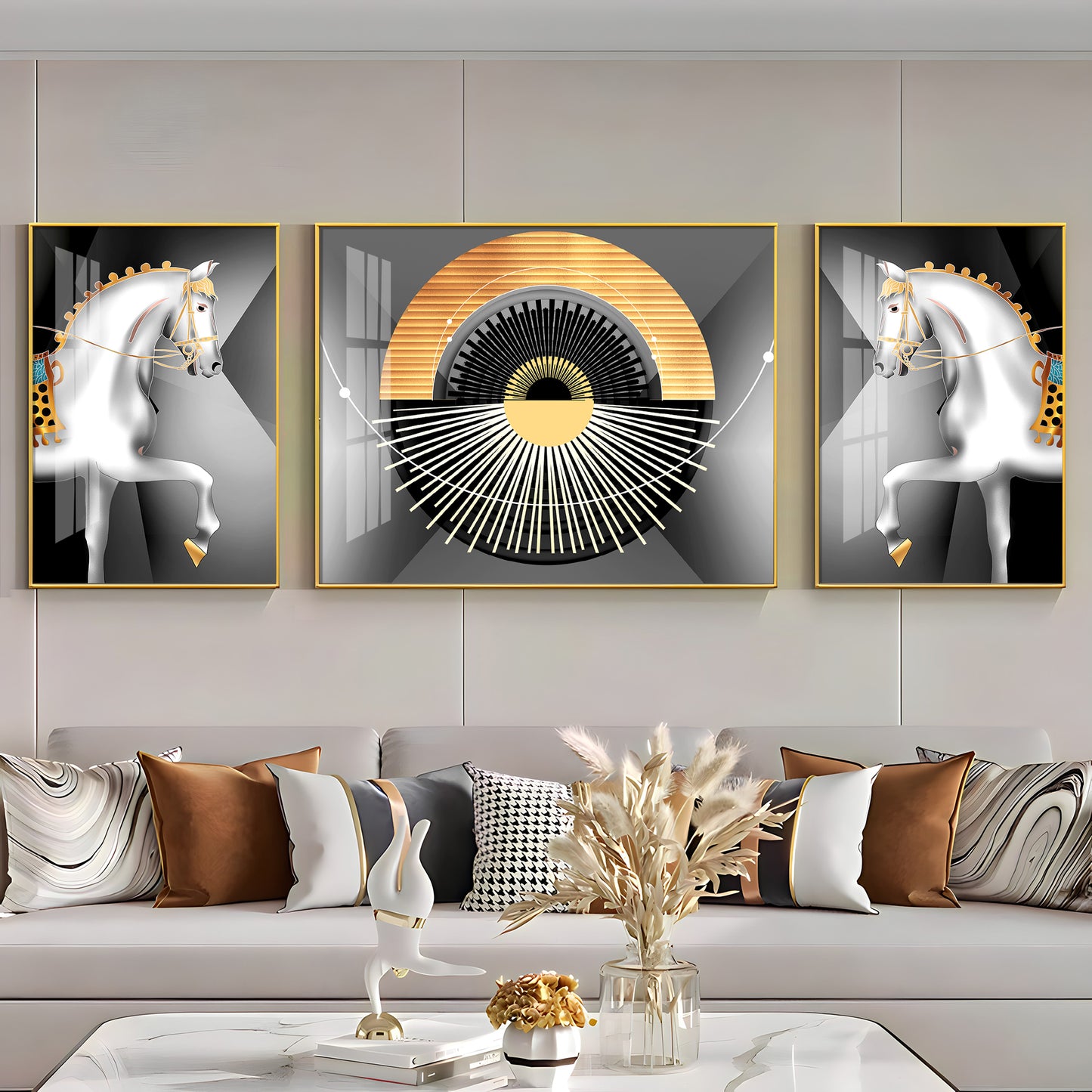 White Horse Harmony Glass Finish Wall Art (Set Of 3)