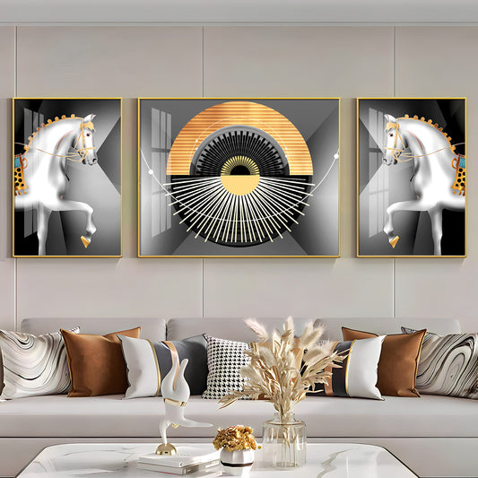 White Horse Harmony Glass Finish Wall Art (Set Of 3)