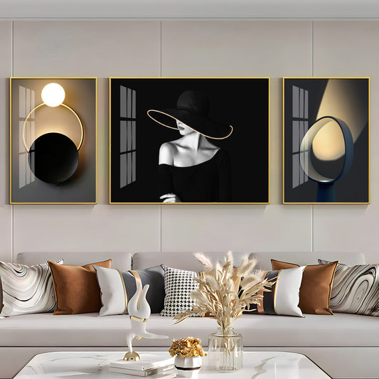 Girl With Hat Glass Finish Wall Art (Set Of 3)