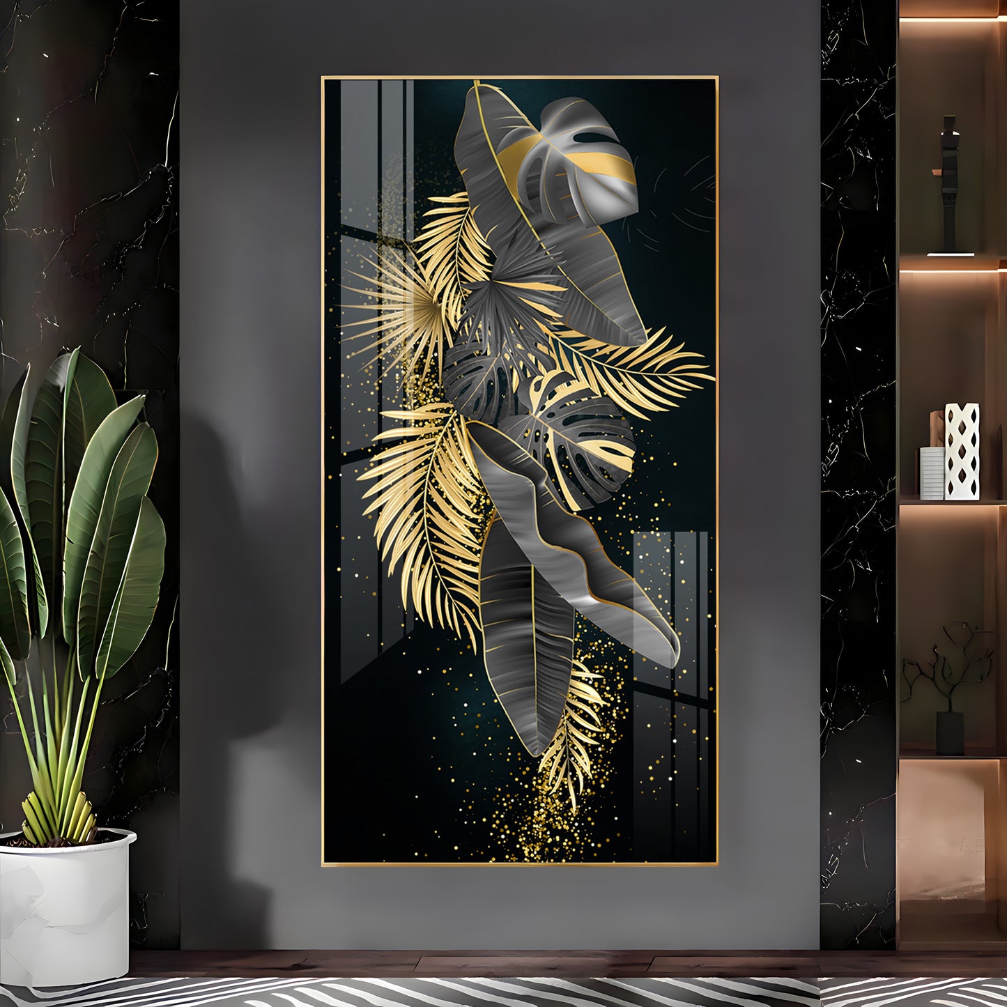 Opulent Avian Glass Finish Vertical Wall Art