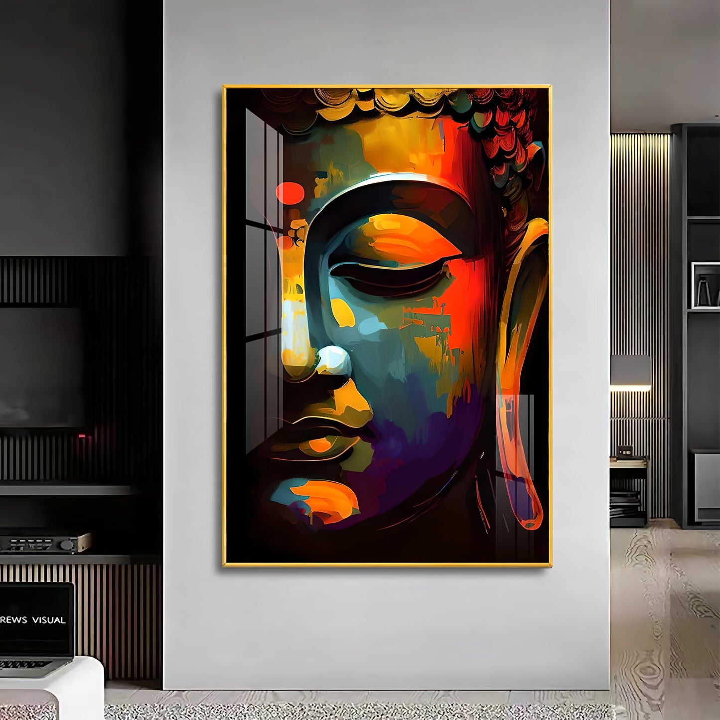 Buddha's Embrace Glass Finish Vertical Wall Art