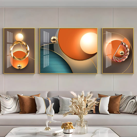 Goldern Circle Abstract Glass Finish Wall Art (Set Of 3)