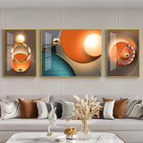 Goldern Circle Abstract Glass Finish Wall Art (Set Of 3)