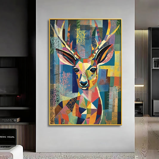 Deer in Mosaic Glass Finish Vertical Wall Art