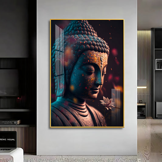 Buddha Serenity Sculpture Glass Finish Vertical Wall Art