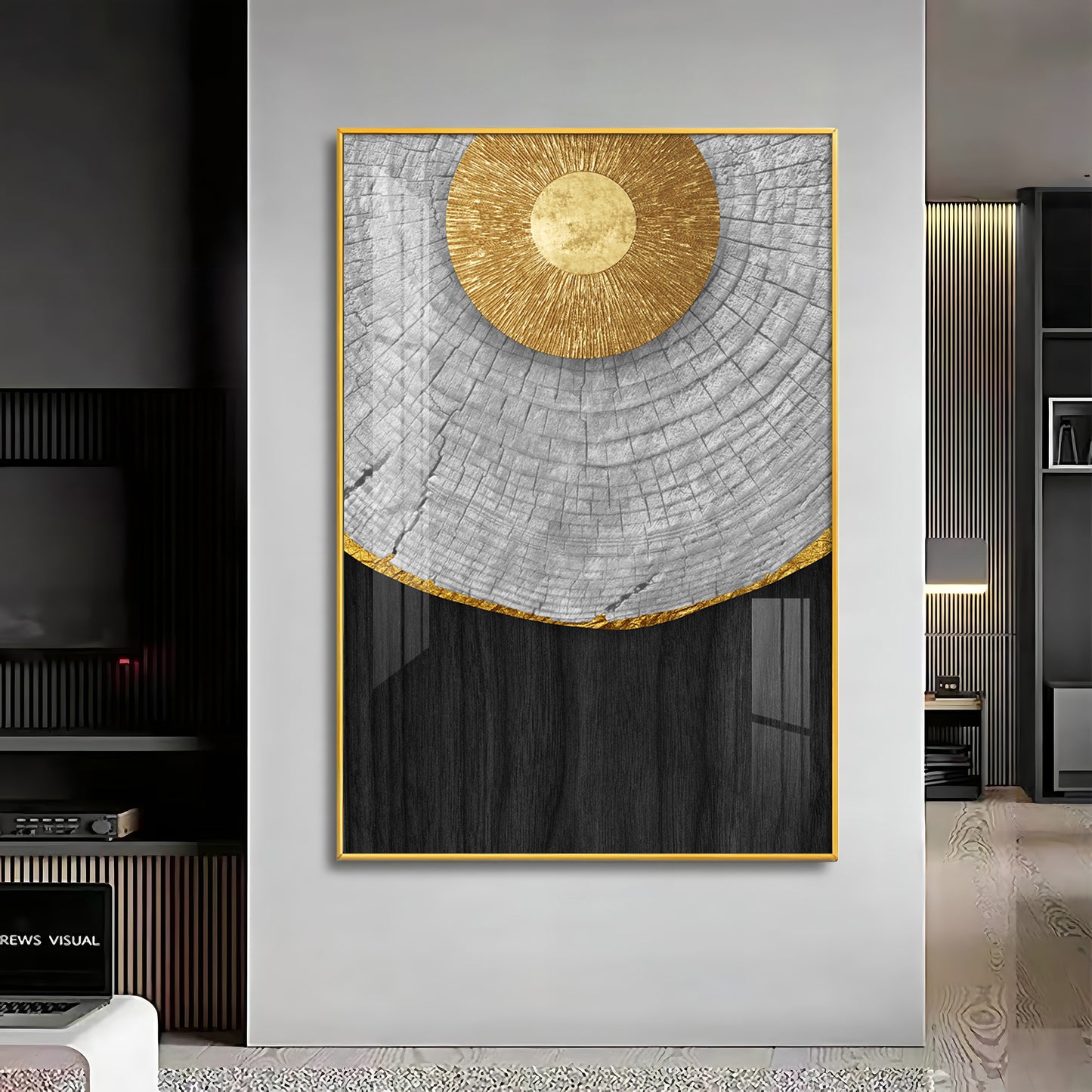 Golden Aura Living Glass Finish Vertical Wall Art