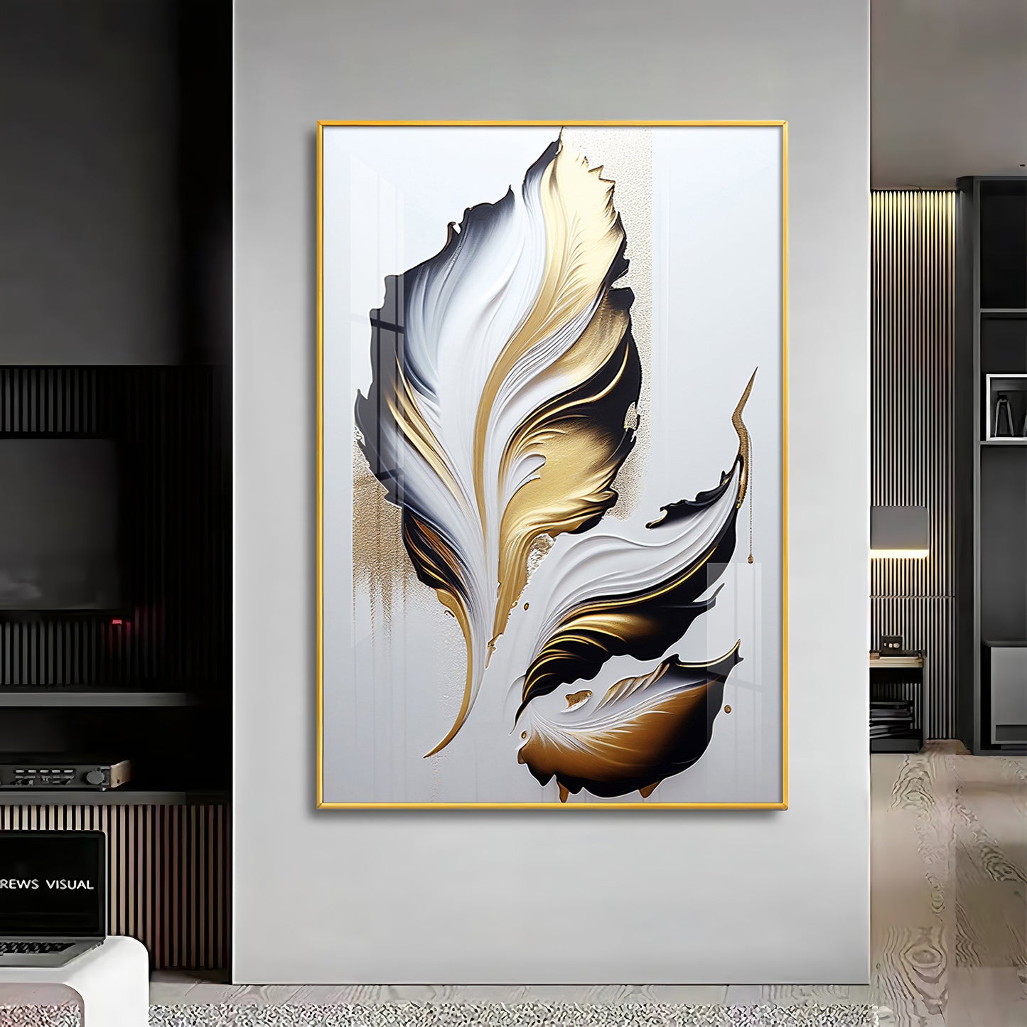 Luxe Leaf Art Glass Finish Vertical Wall Art