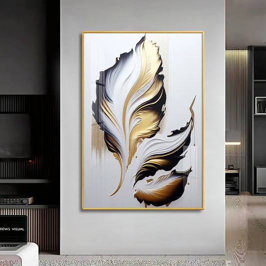 Luxe Leaf Art Glass Finish Vertical Wall Art
