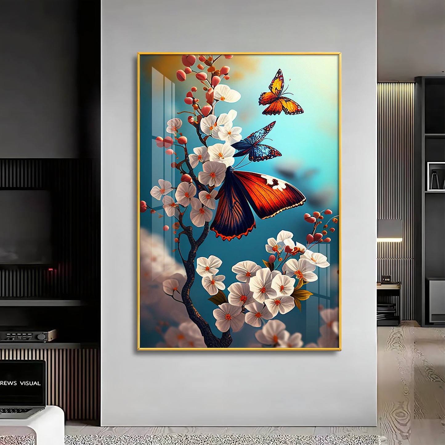 Butterfly Serenade Glass Finish Vertical Wall Art
