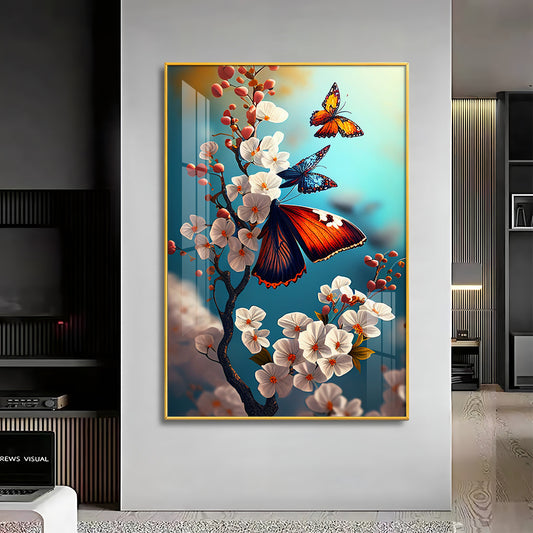 Butterfly Serenade Glass Finish Vertical Wall Art