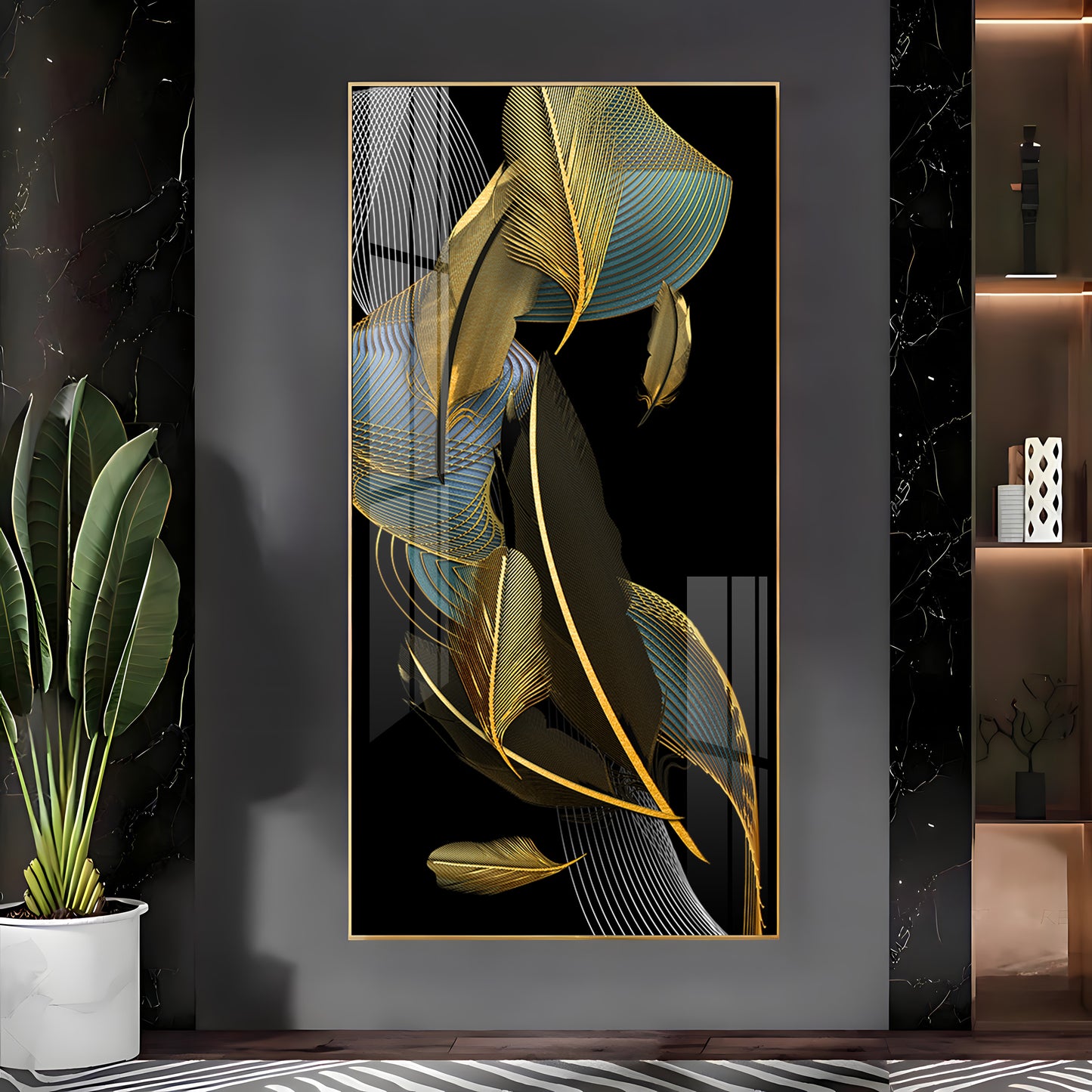 Luxe Leaf Dance Glass Finish Vertical Wall Art