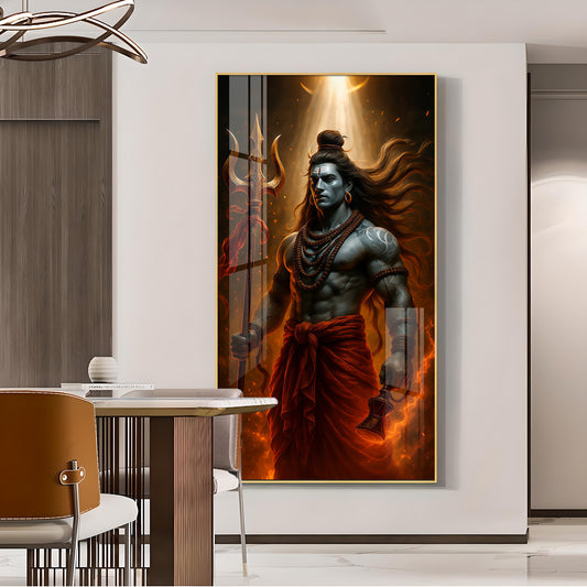 Jai Mahakal Glass Finish Vertical Wall Art