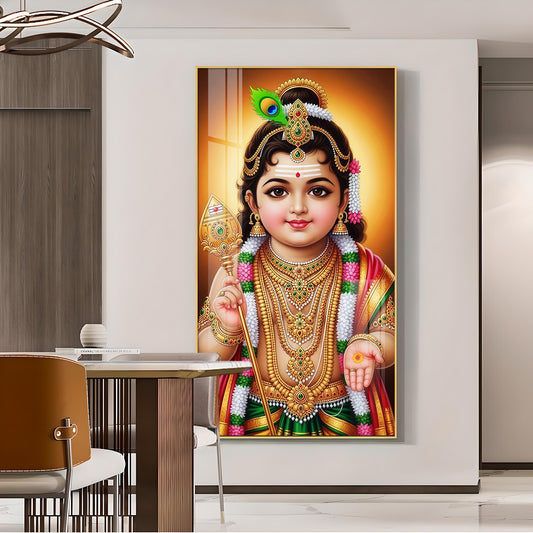 Little Lord Murugan Glass Finish Vertical Wall Art