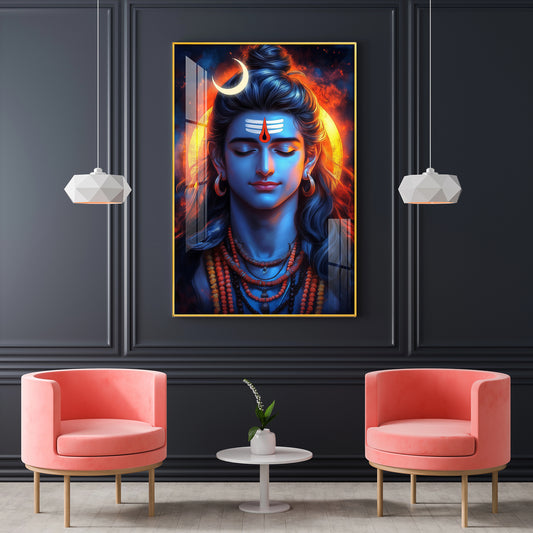 Prabhu Mahadev Ji Glass Finish Vertical Wall Art