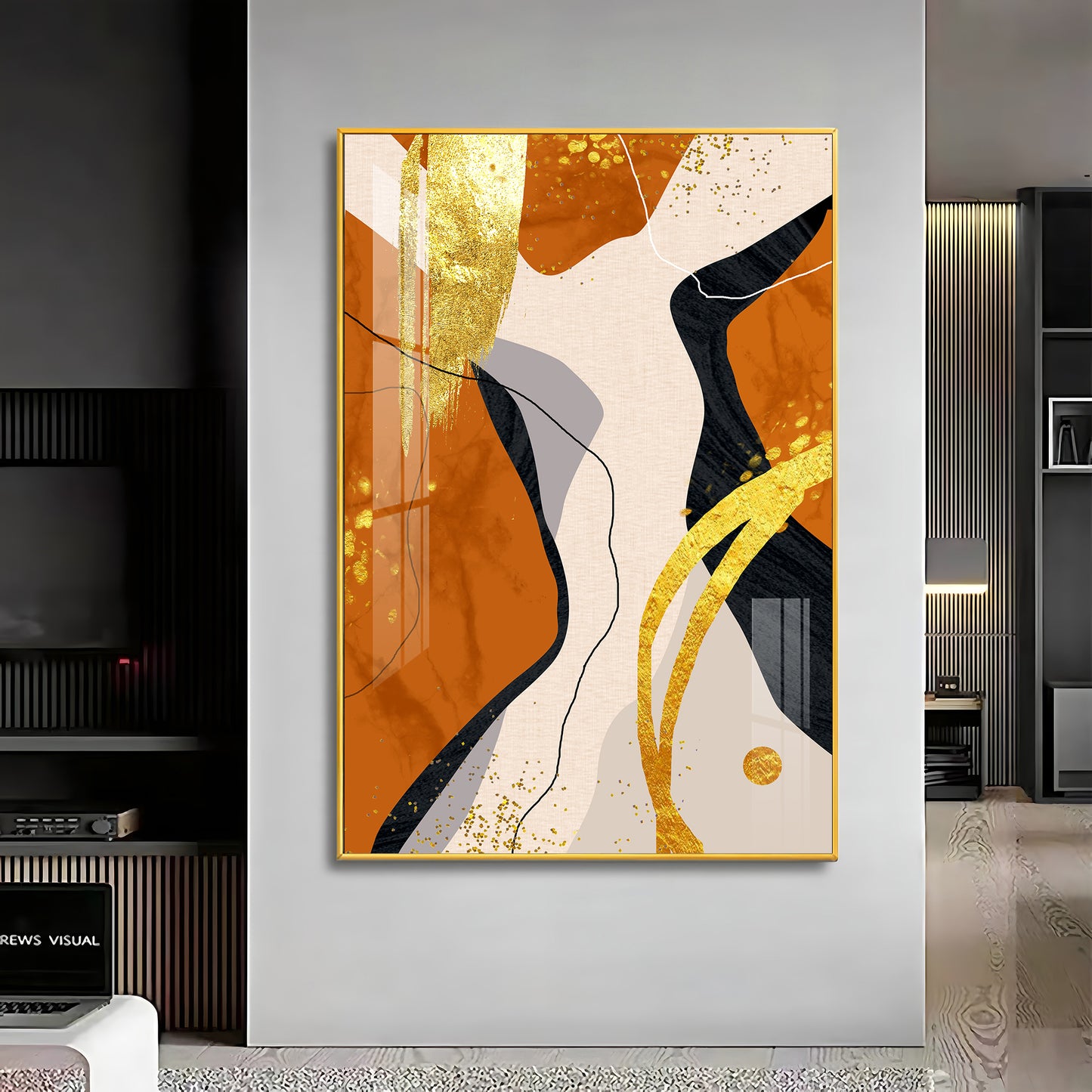 Chic Abstraction Glass Finish Vertical Wall Art