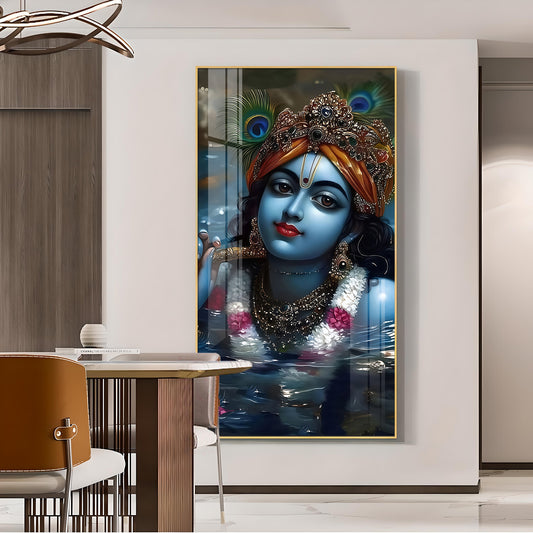 Shri Banke Bihari Glass Finish Vertical Wall Art