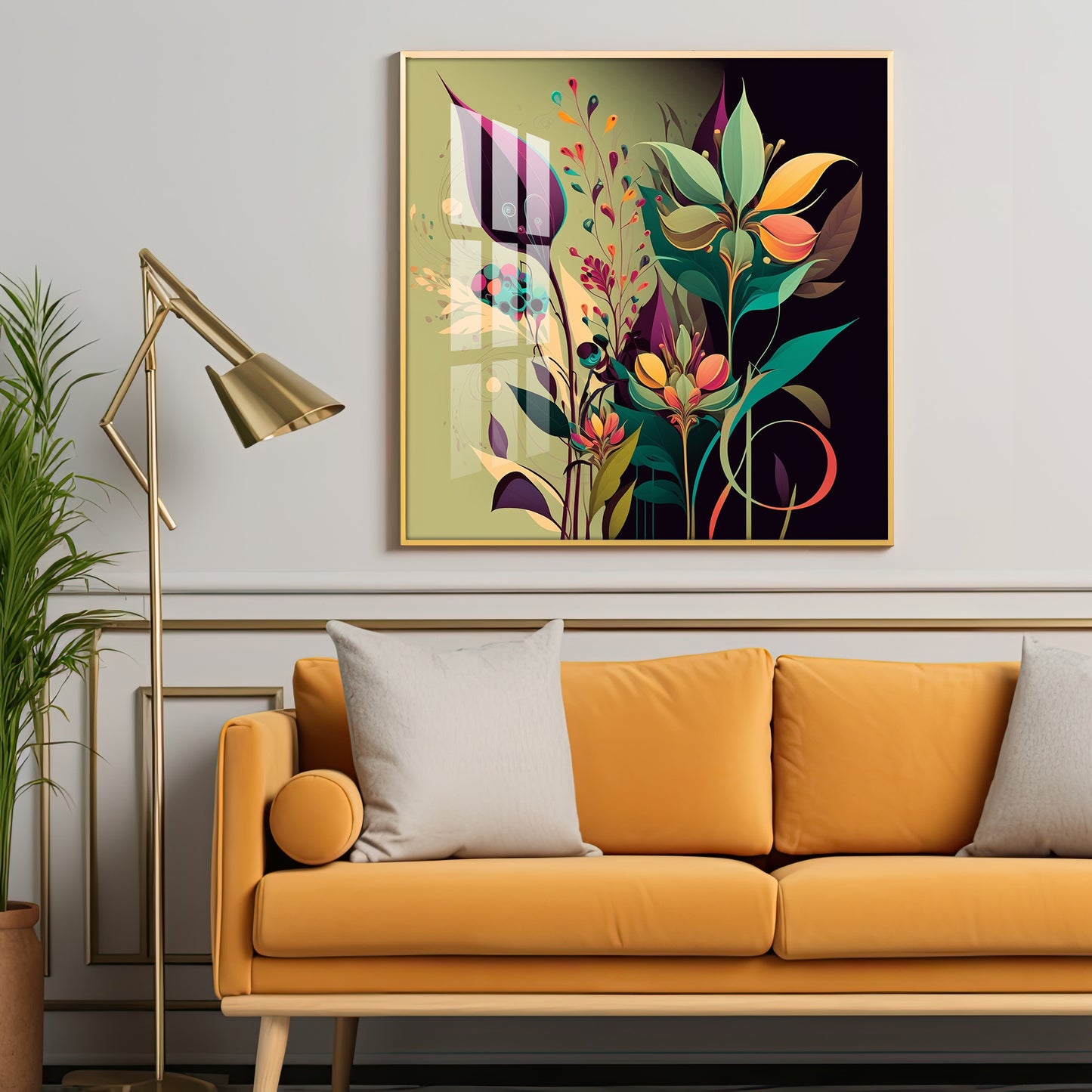 Midnight Petals Glass Finish Square Wall Art