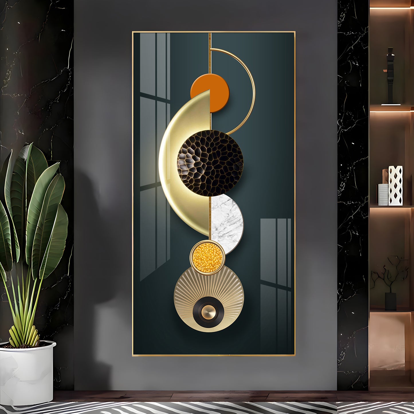Hemicycle Design Glass Finish Vertical Wall Art
