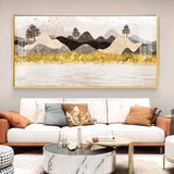 Colorful Golden Mountain Glass Finish Horizontal Wall Art