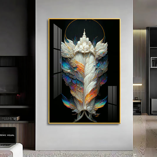 Celestial Feather Glass Finish Vertical Wall Art