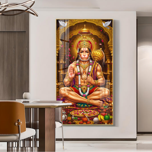 Spiritual Hanuman Ji Glass Finish Vertical Wall Art