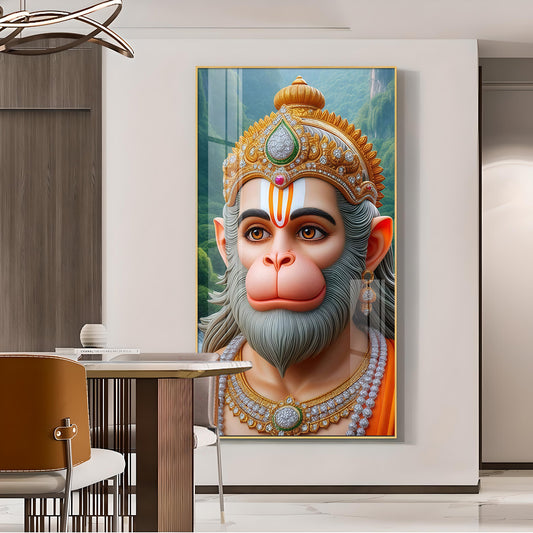 Bhakt Hanuman Glass Finish Vertical Wall Art