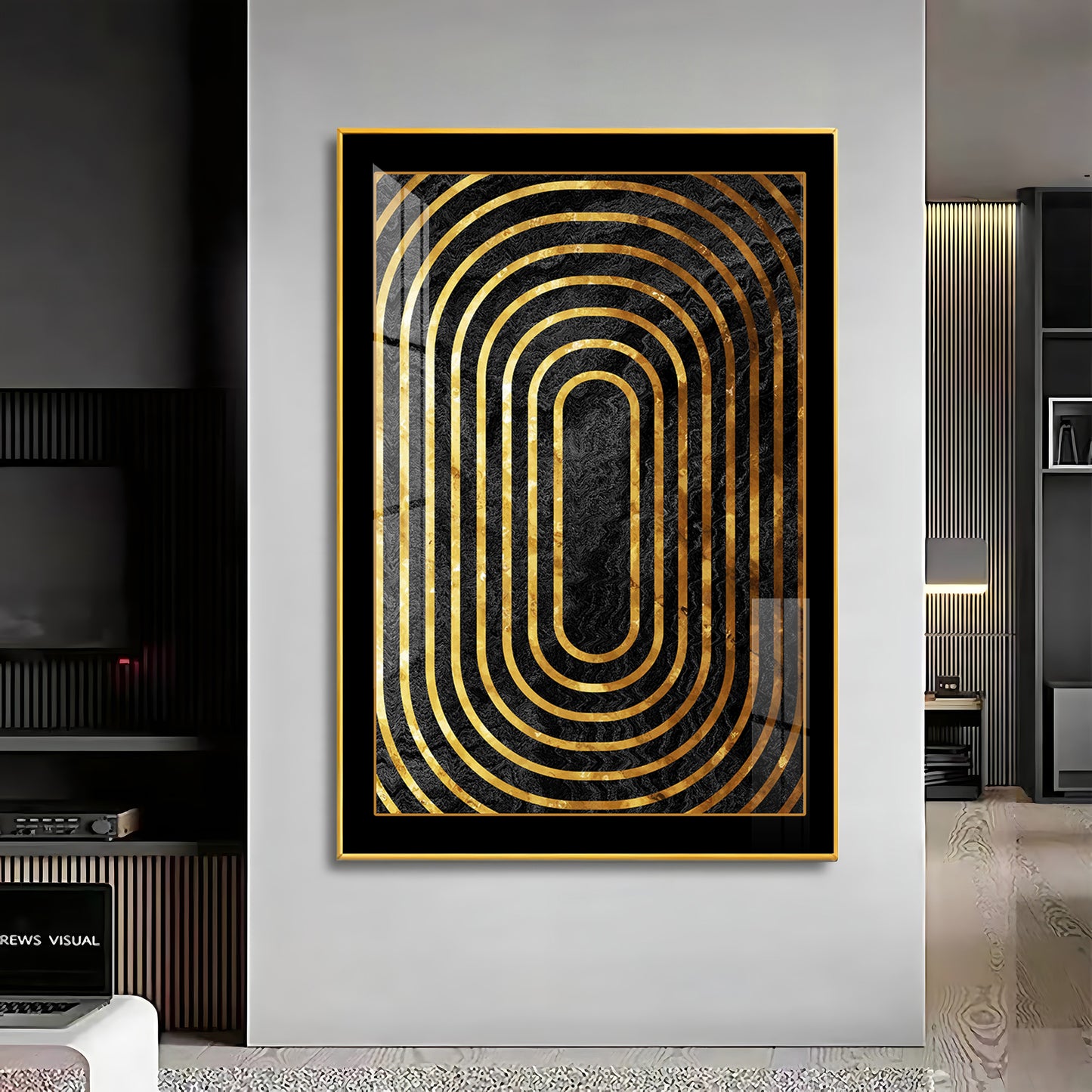 Golden Echoes Glass Finish Vertical Wall Art
