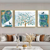 Deer & Tree Elegance Glass Finish Wall Art (Set Of 3)