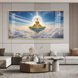 Majestic Buddha In Cloud Glass Finish Horizontal Wall Art