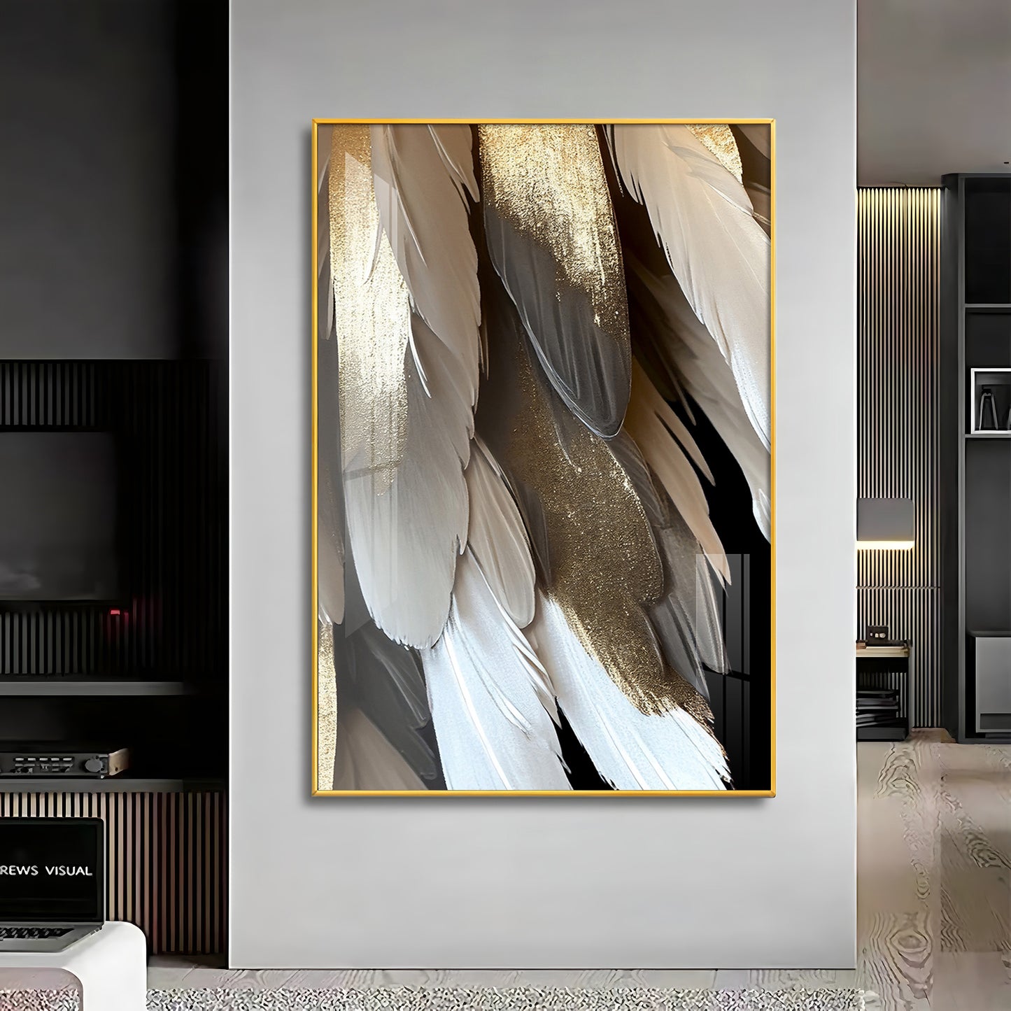 Golden Whisper Elegance Glass Finish Vertical Wall Art