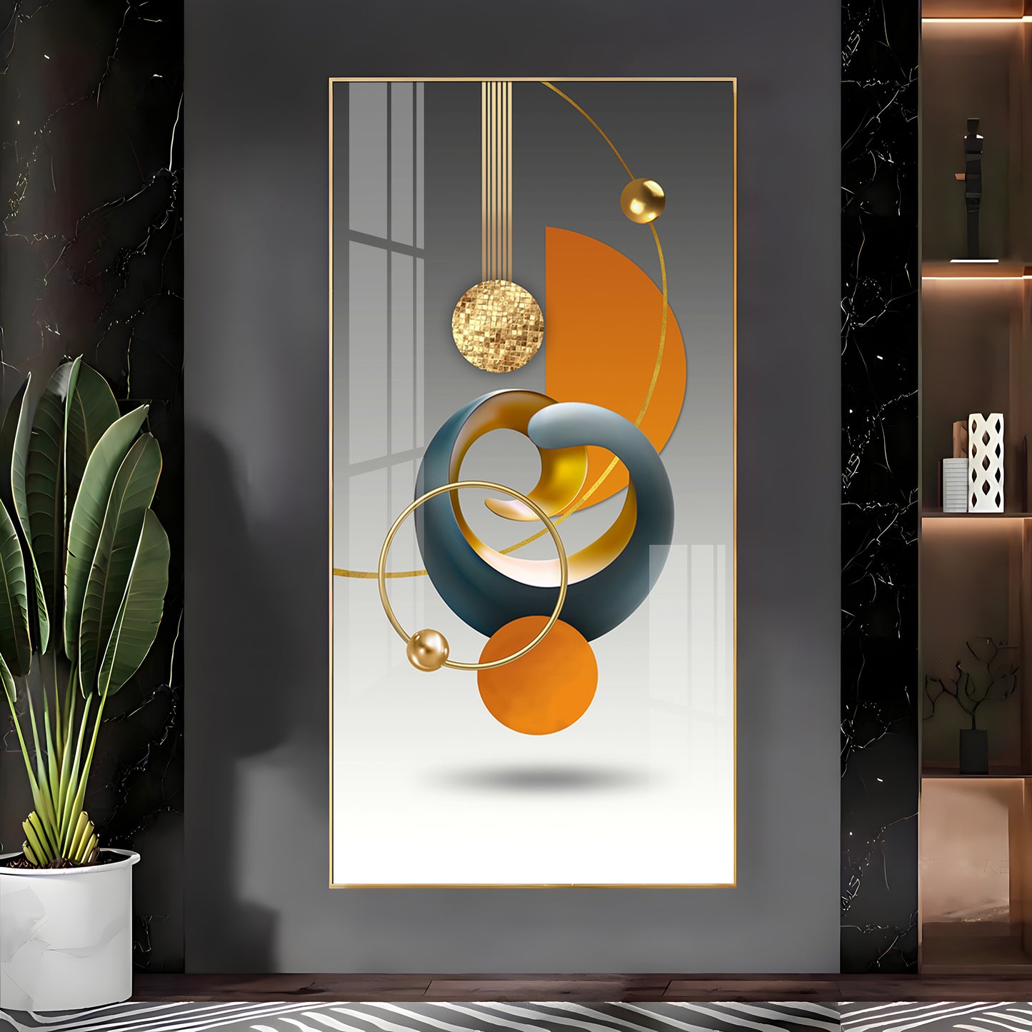Abstract Geometry Glass Finish Vertical Wall Art