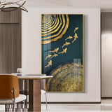 Luminous Fish Dance Glass Finish Vertical Wall Art