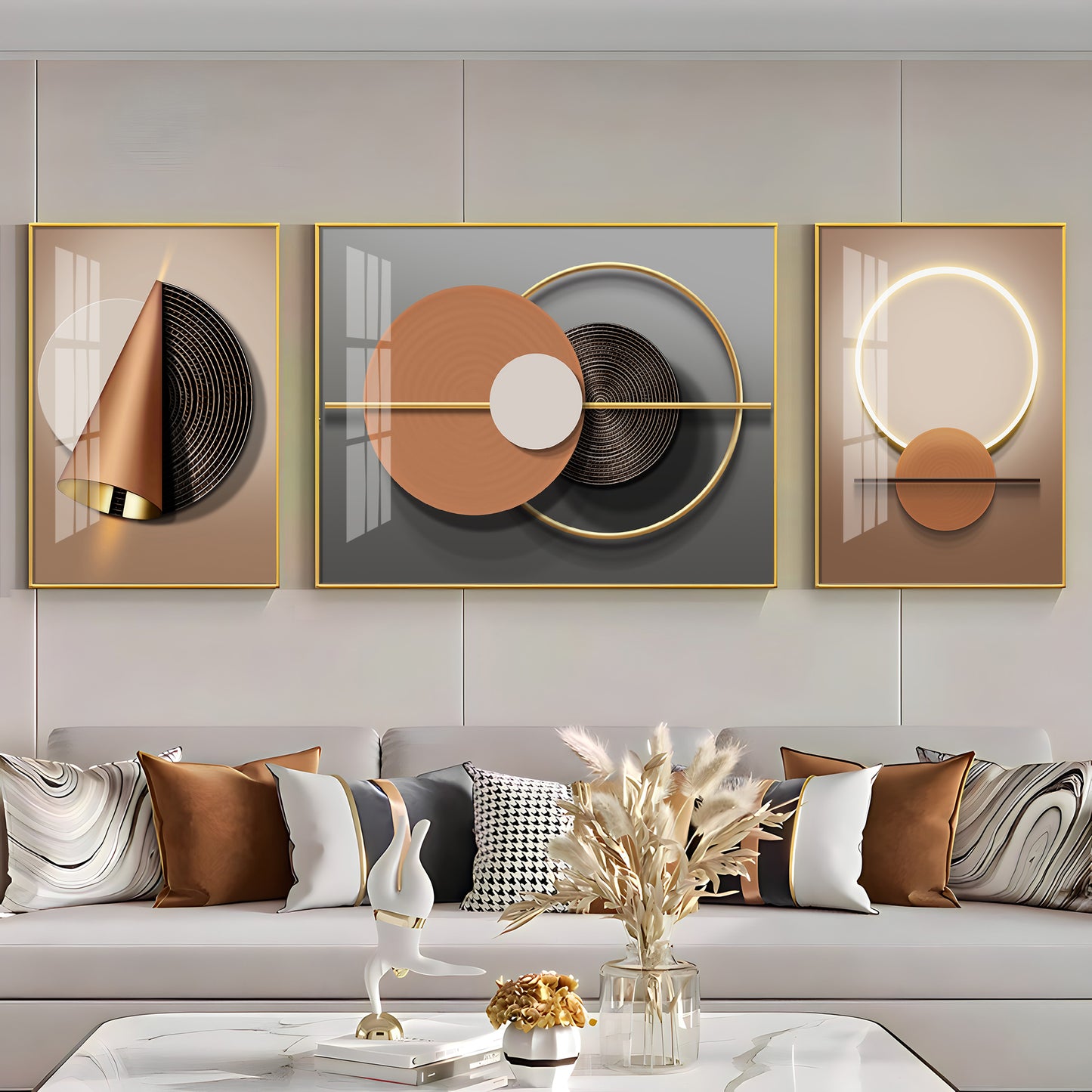 Luxe Haven  Glass Finish Wall Art (Set Of 3)