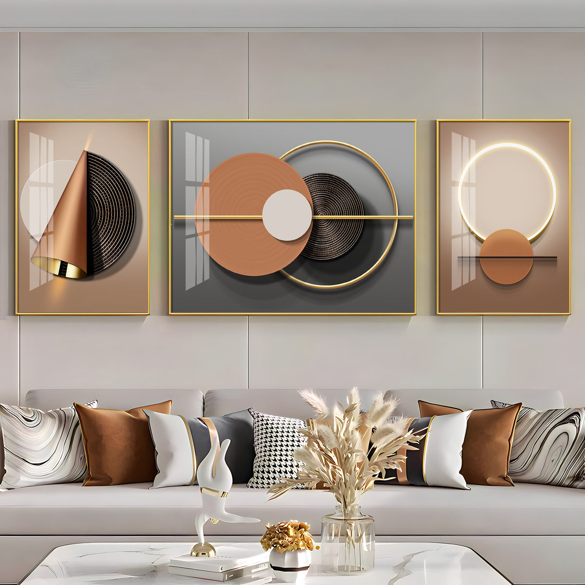 Luxe Haven Glass Finish Wall Art (Set Of 3)