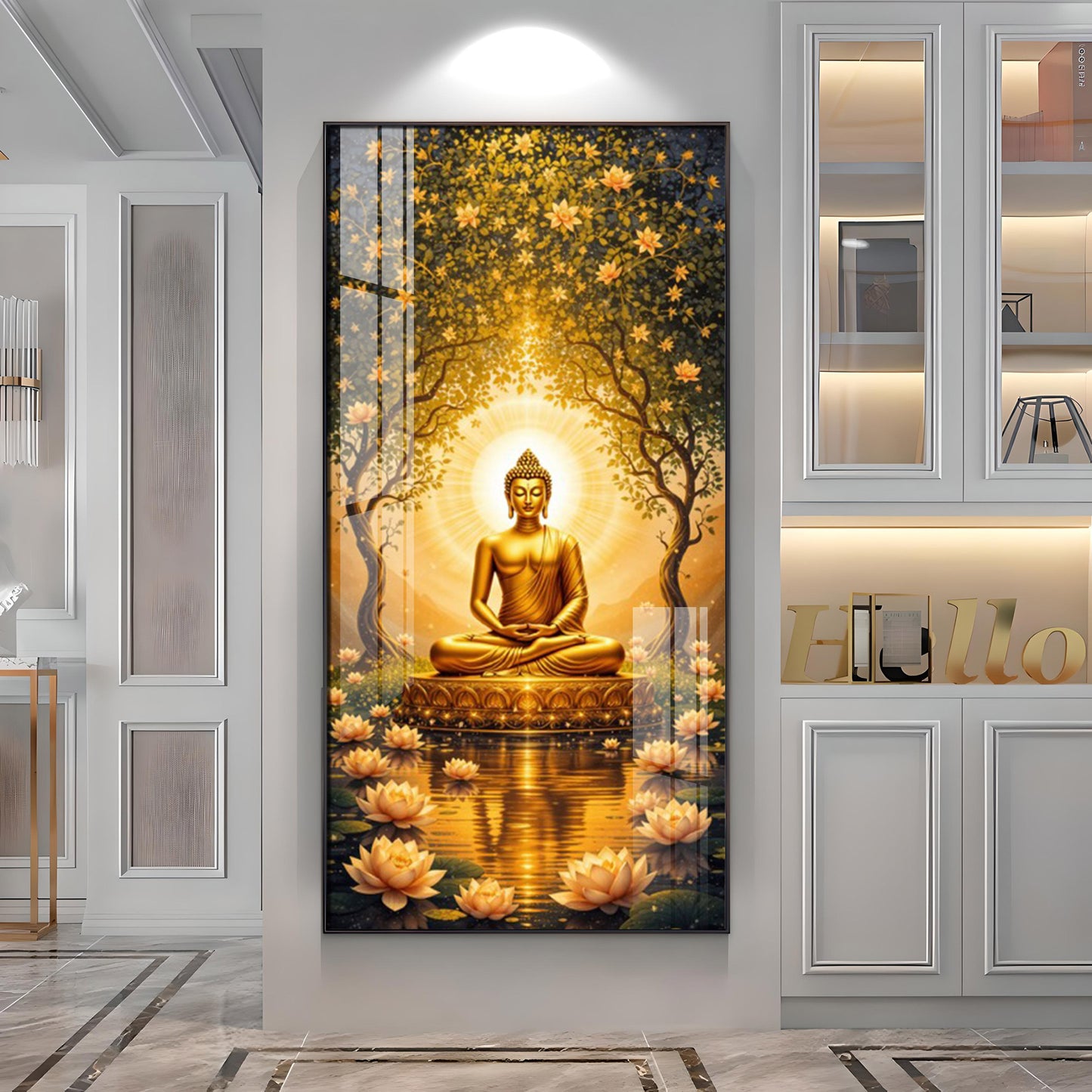 Budha's Aura Enligtning Glass Finish Vertical Wall Art