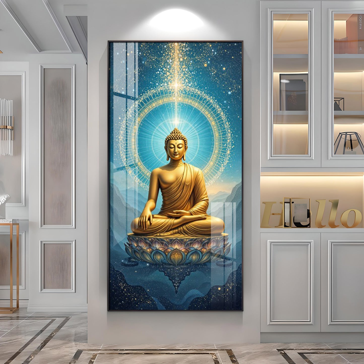 Mastering Concious Energery Budha Glass Finish Vertical Wall Art