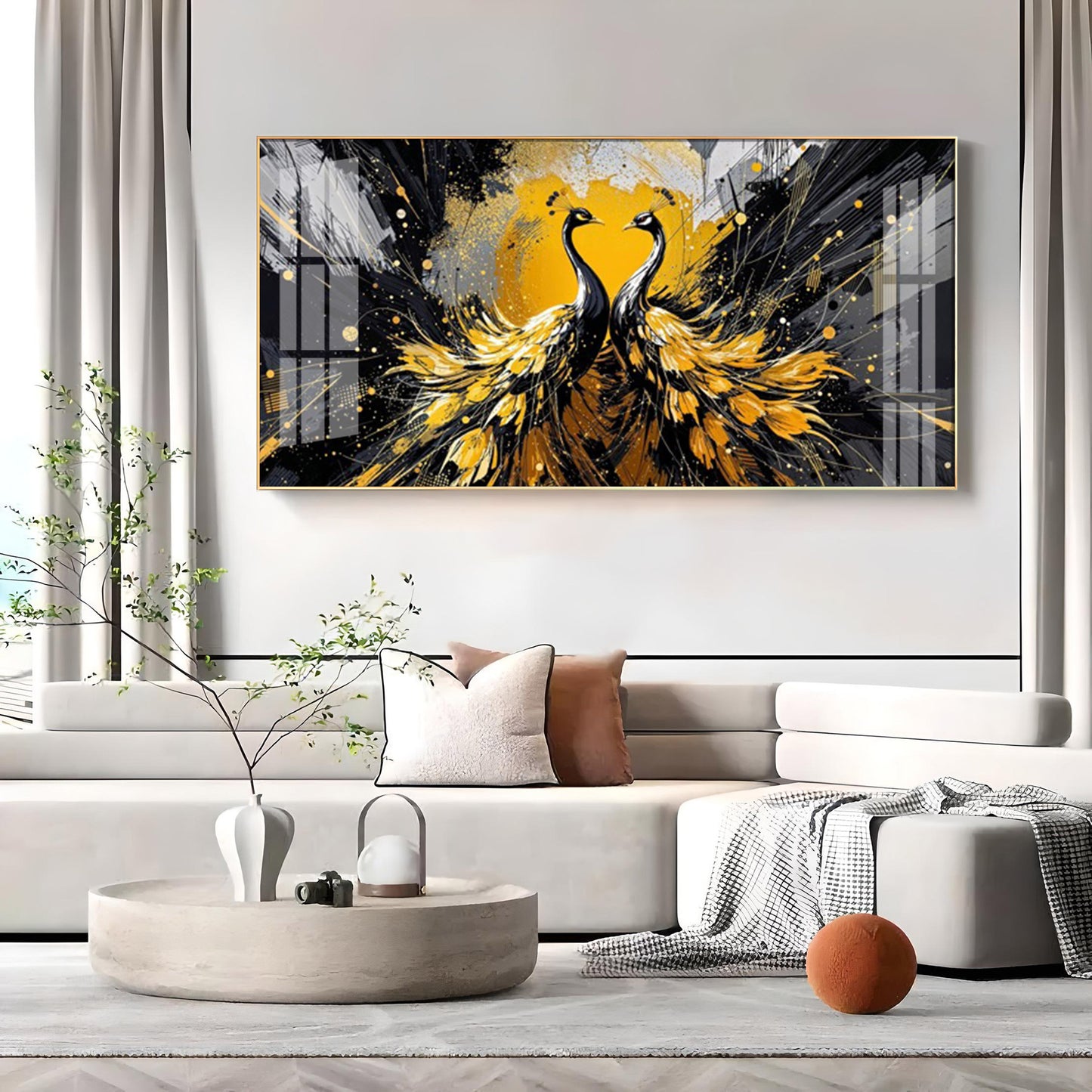 Beautiful Two Mayura Glass Finish Horizontal Wall Art