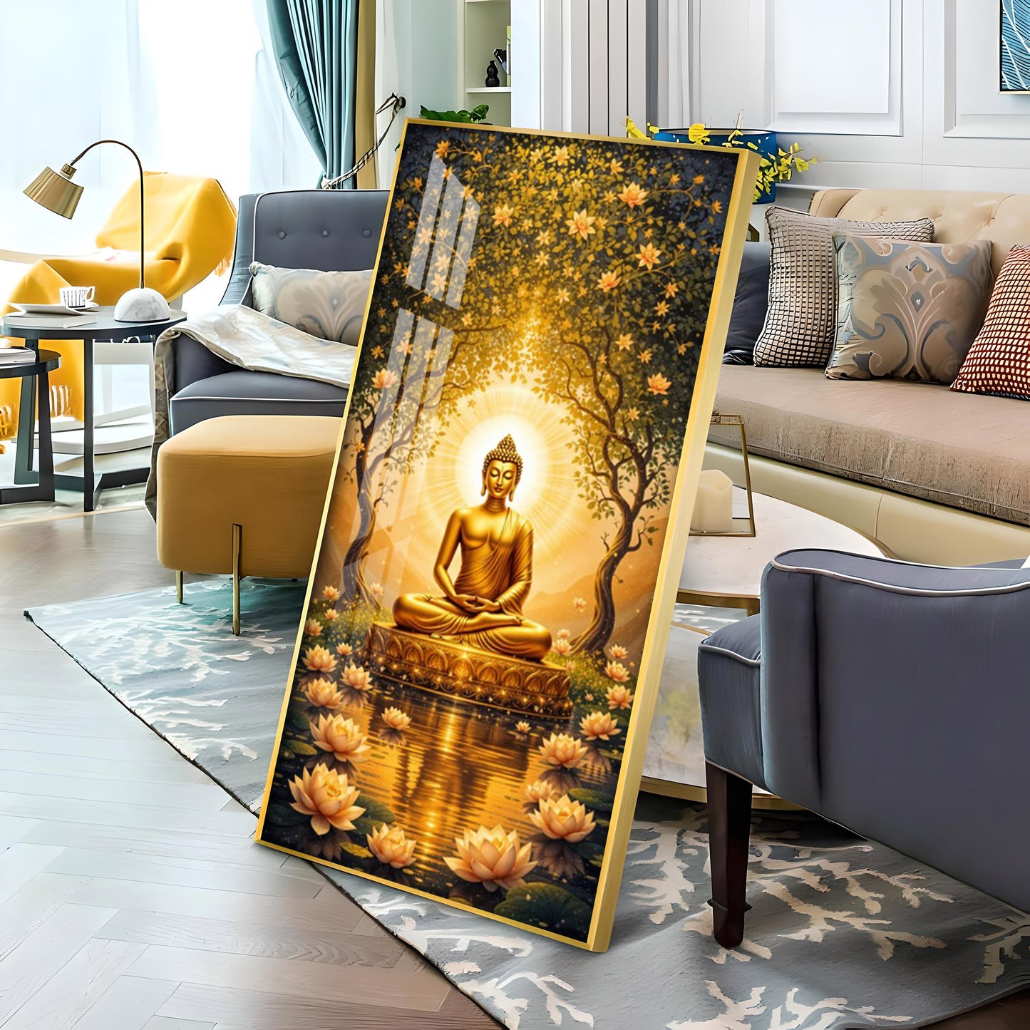 Budha's Aura Enligtning Glass Finish Vertical Wall Art