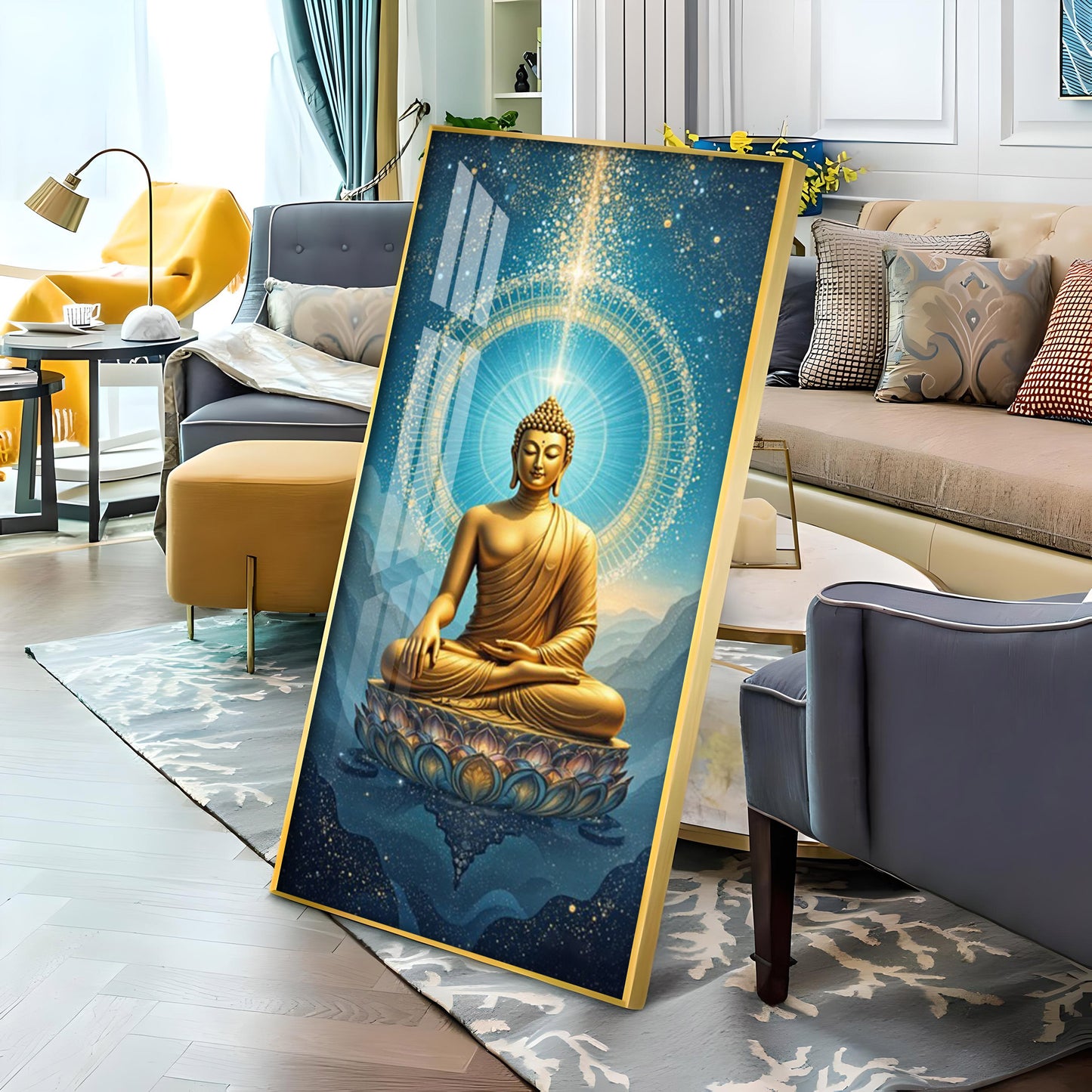 Mastering Concious Energery Budha Glass Finish Vertical Wall Art