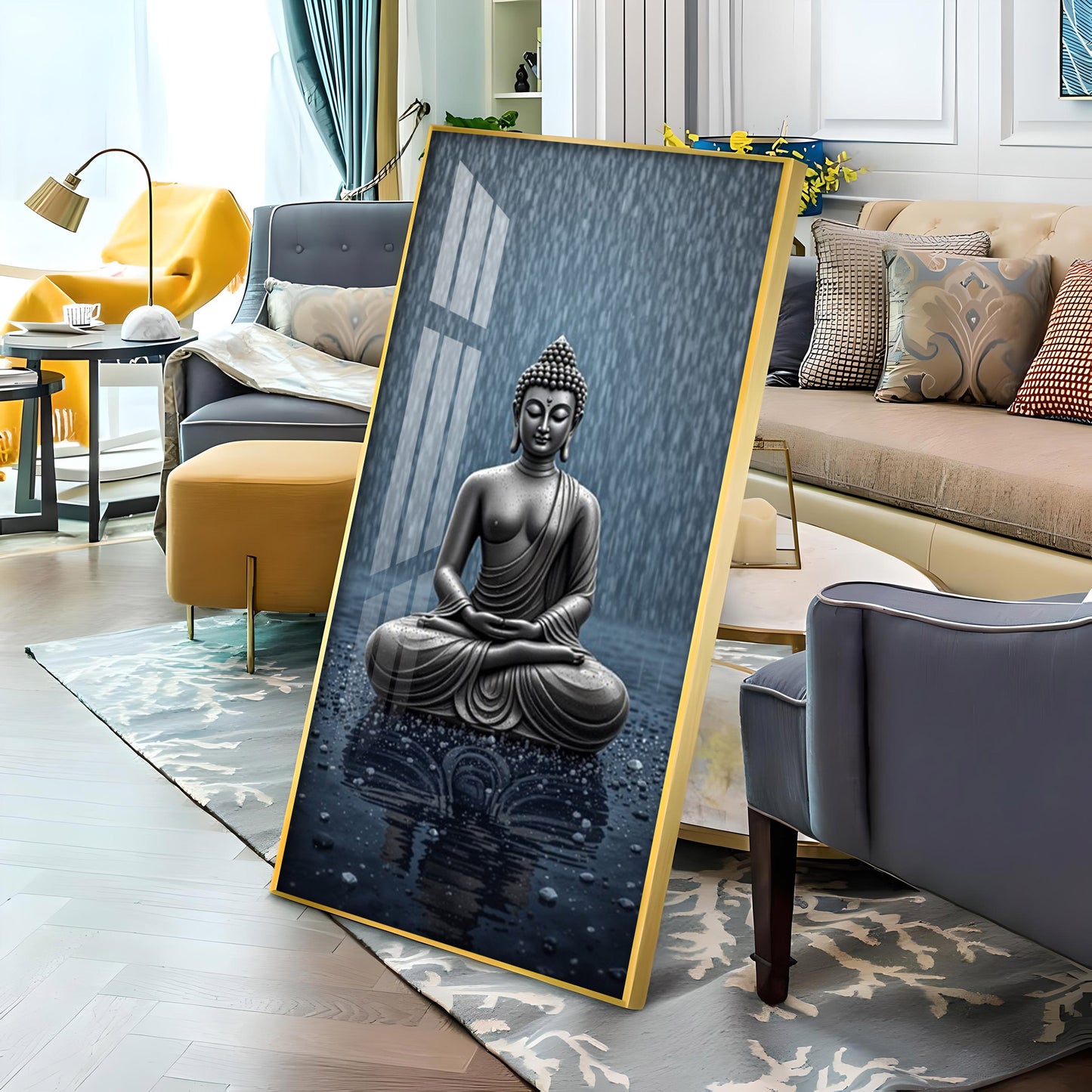 Sacred Budha Meditation Glass Finish Vertical Wall Art