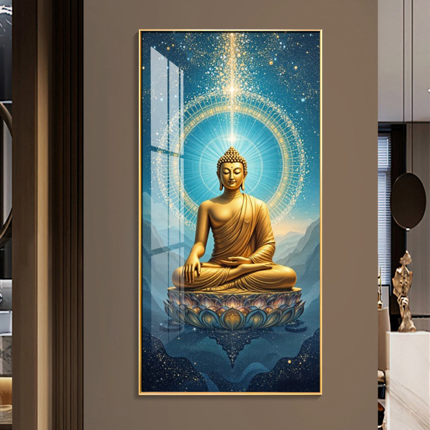Mastering Concious Energery Budha Glass Finish Vertical Wall Art