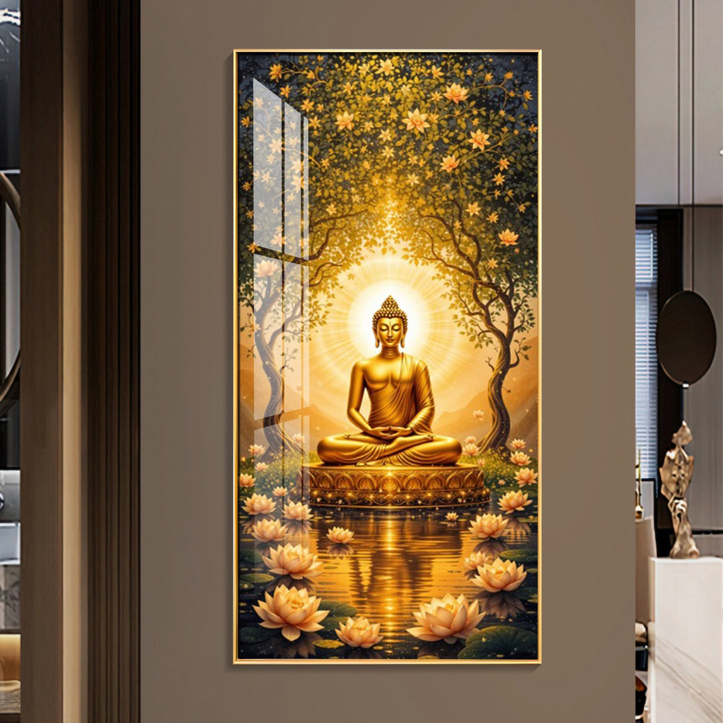 Budha's Aura Enligtning Glass Finish Vertical Wall Art